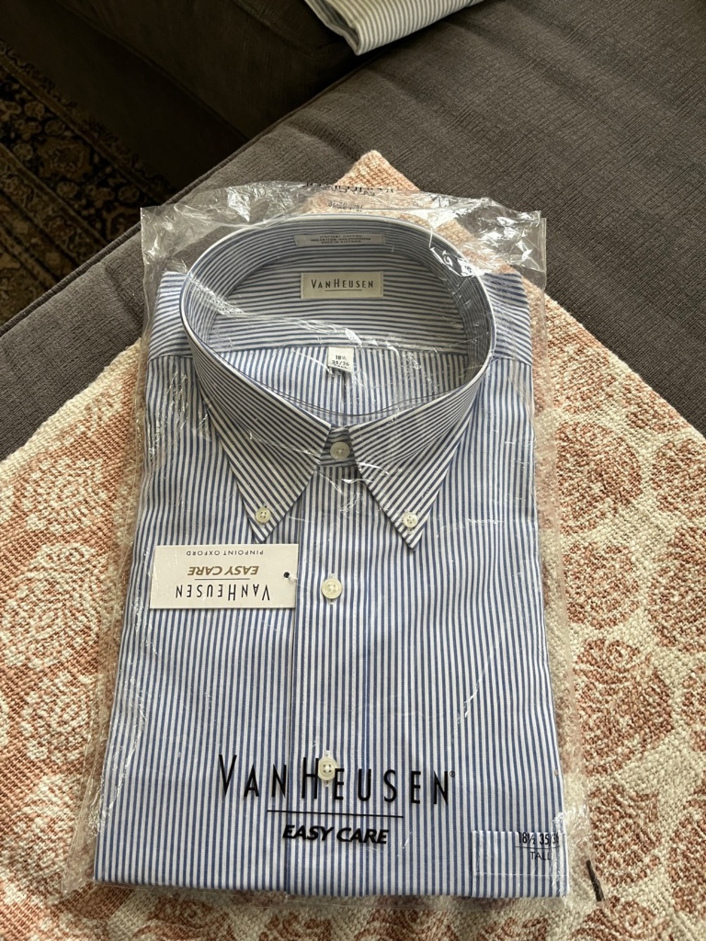 Van Heusen Men’s White and Blue Pinstripe Dress Shirt